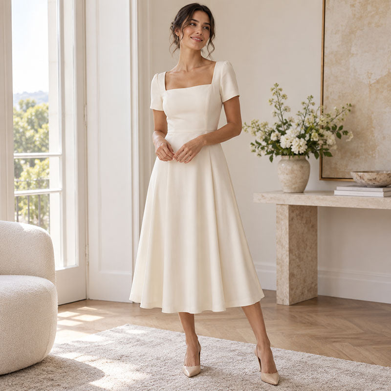 Sofia Abito Midi con Scollo Quadrato