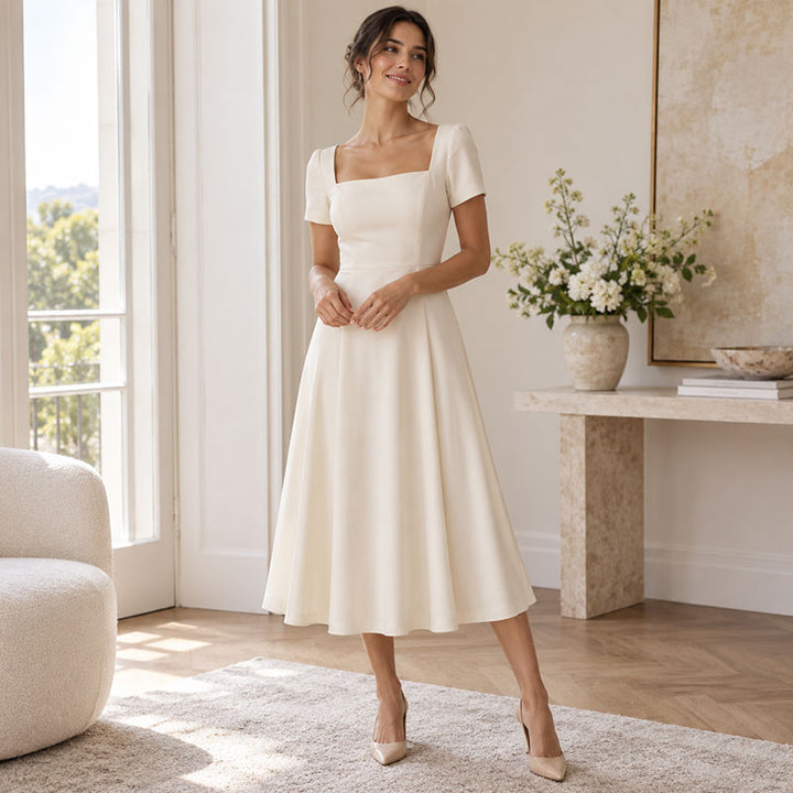 Sofia Abito Midi con Scollo Quadrato